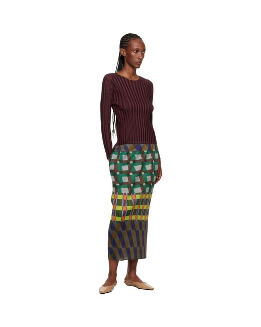 Pleats Please Issey Miyake Red Burgundy Rib Pleats January T-Shirt