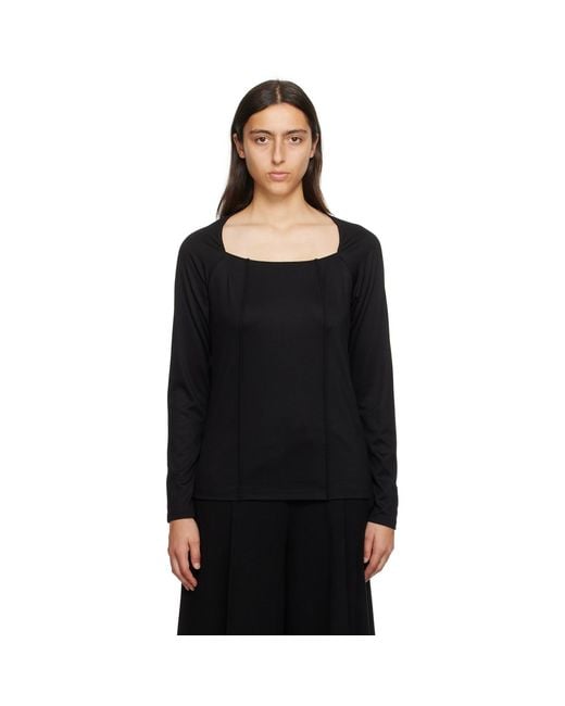 Issey Miyake Black Tucked Square Long Sleeve T-shirt