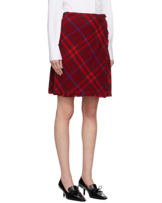 Burberry Red Check Midi Skirt