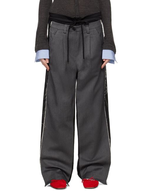 OPEN YY Black Front Stripe Layered Trousers