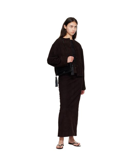 St. Agni Black Suede Utility Cocoon Bomber Jacket