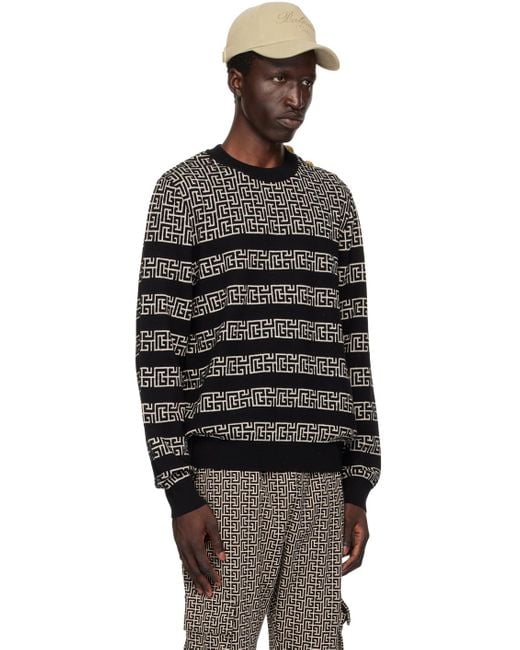 Balmain Black Off- Striped 'pb' Labyrinth Sweater for men