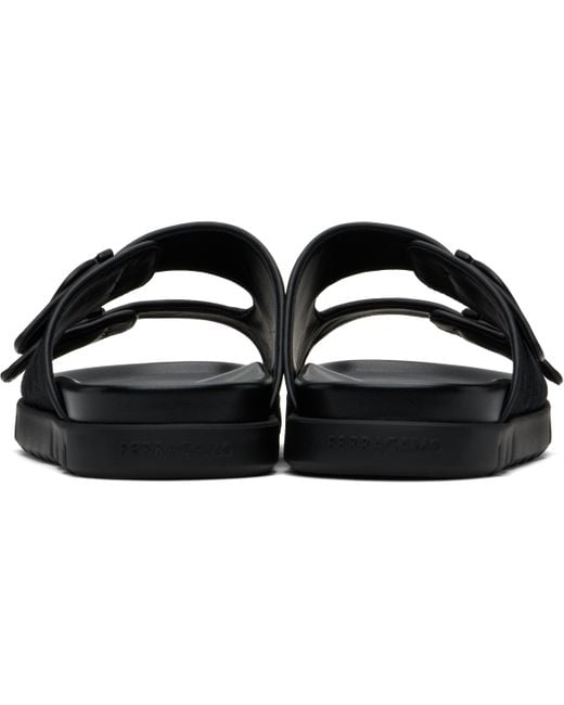 【関税込み】Ferragamo ブラック ダブル ストラップ サンダル メンズ Ferragamo ブラック ダブル ストラップ サンダル