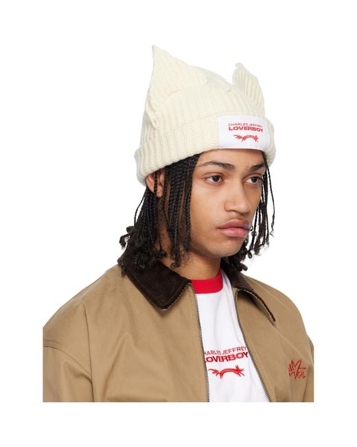 Charles Jeffrey White Off- Chunky Ears Beanie for men
