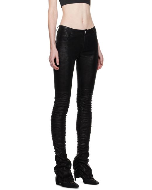 M I S B H V Black Ruched Faux-leather Trousers