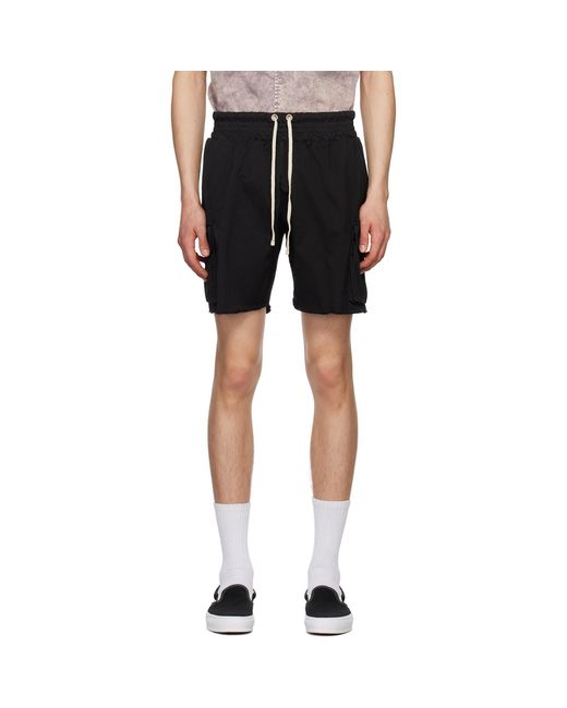 Les Tien Black Cargo Pocket Shorts for men