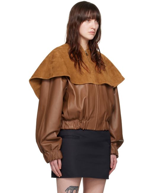 J.W. Anderson Brown Oversized Collar Leather Bomber Jacket