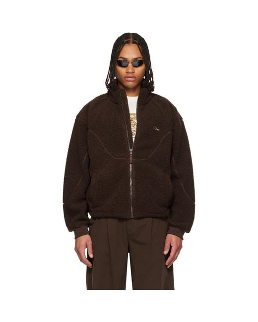 Dime Brown Polar Fleece Sherpa Zip Jacket for men