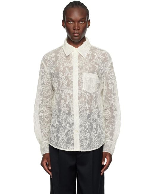 Simone Rocha White Off- Fine Corded Lace Sheer Shirt for men