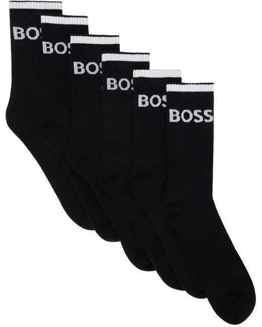 Ensemble de six paires de chaussettes hauteur mollet noires en tricot côtelé Boss pour homme en coloris Black