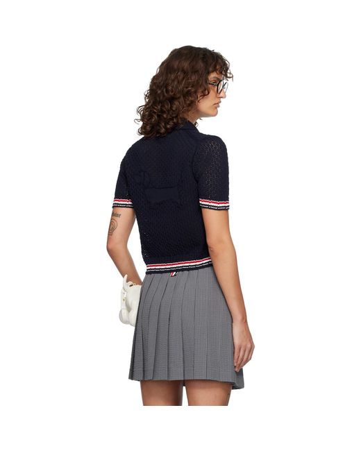 Thom Browne Blue Hector Pointelle Short Sleeve Cardigan