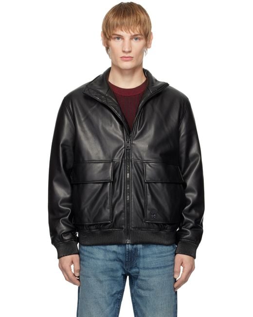 HUGO Black Stacked Logo Faux-Leather Jacket for men