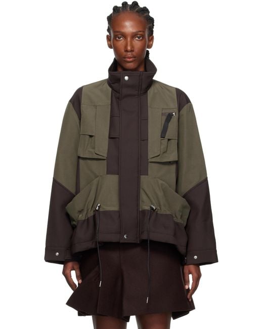 Sacai ブラウン＆カーキ Suiting Bonding X Grosgrain ジャケット Brown