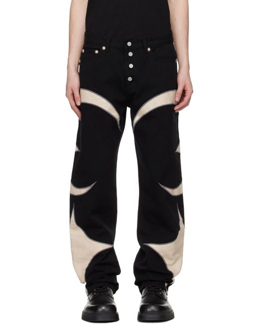メンズ THUG CLUB ブラック＆ホワイト Tc Leather デニム ジーンズ Black