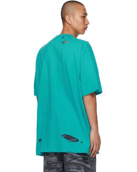Balenciaga Blue Caps Destroyed Flatground T-shirt for Men