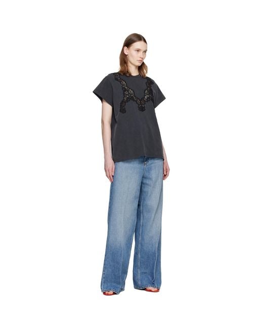 Stella McCartney Black Lace Mix Washed Jersey Cotton T-Shirt