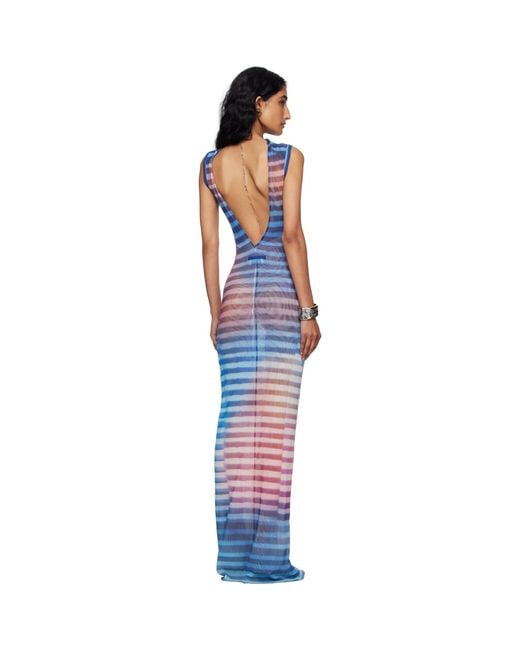 Jean Paul Gaultier Black High Neck Open Back Printed Air Maxi Dress