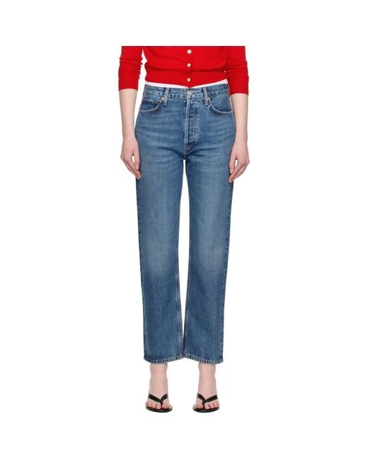 Agolde Blue 90's Pinch Waist High Rise Straight Jeans