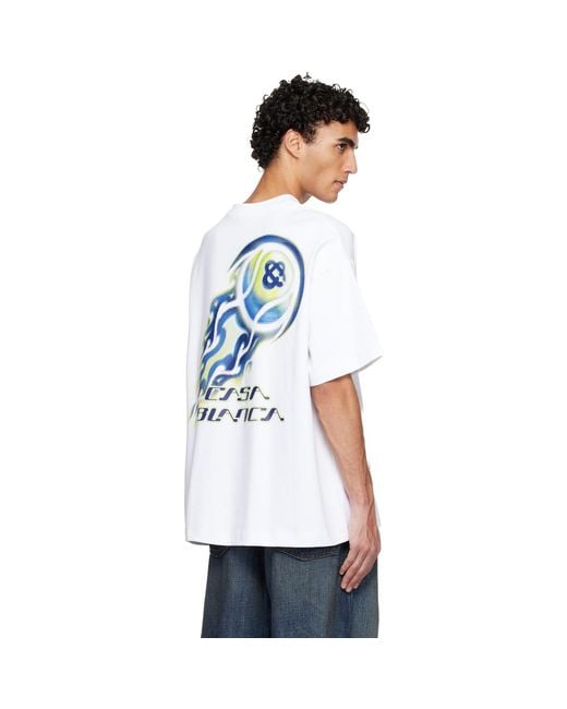Casablanca White Flaming Tennis Ball Oversized Short Sleeve T‑Shirt for men