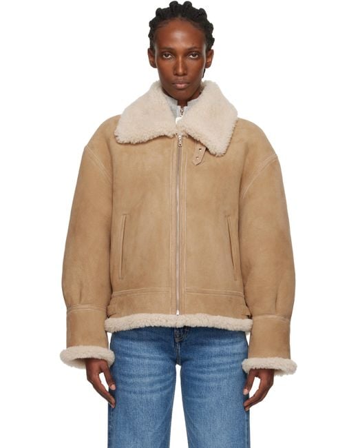 Nour Hammour Blue Tan Portia Modern Shearling Aviator Jacket