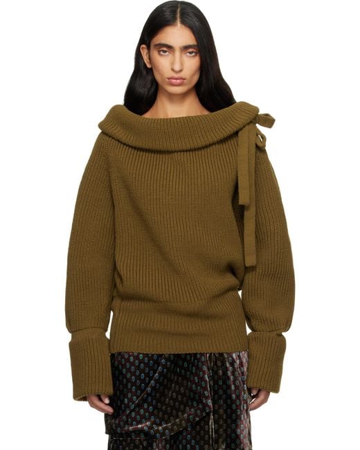 Dries Van Noten Brown Khaki Drawstring Turtleneck