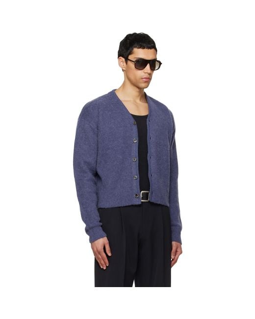 TONYWACK Blue Brushed Mohair V-Neck Cardigan for men