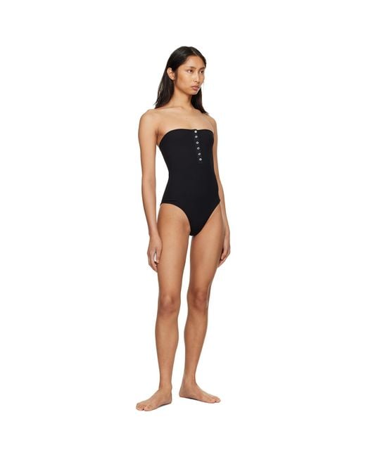 Totême Black Ribbed Strapless Swimsuit