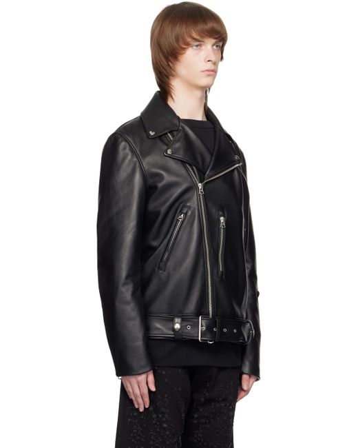 Acne Black Biker Leather Jacket for men