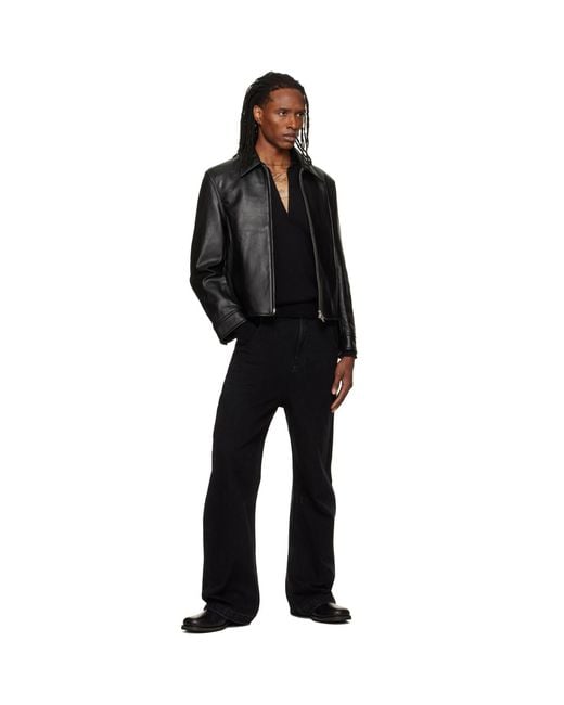 TONYWACK Black Buckle Zip Leather Jacket for men