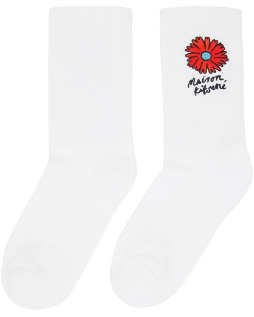 Chaussettes de sport blanches à logo floating flower Maison Kitsuné en coloris White