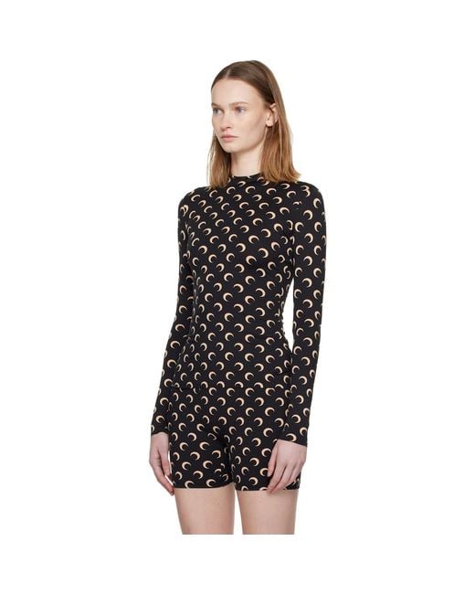 MARINE SERRE Black Recycled Moon Jersey Second Skin Highneck Top