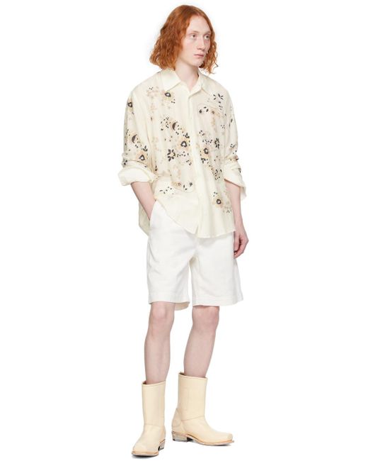 sunflower White Pleated Denim Shorts for men