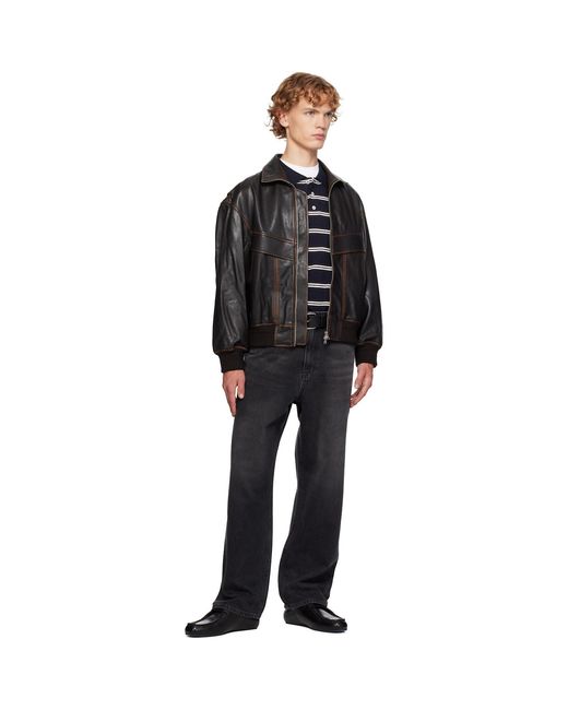 DUNST Black Stand Collared Leather Jacket for men