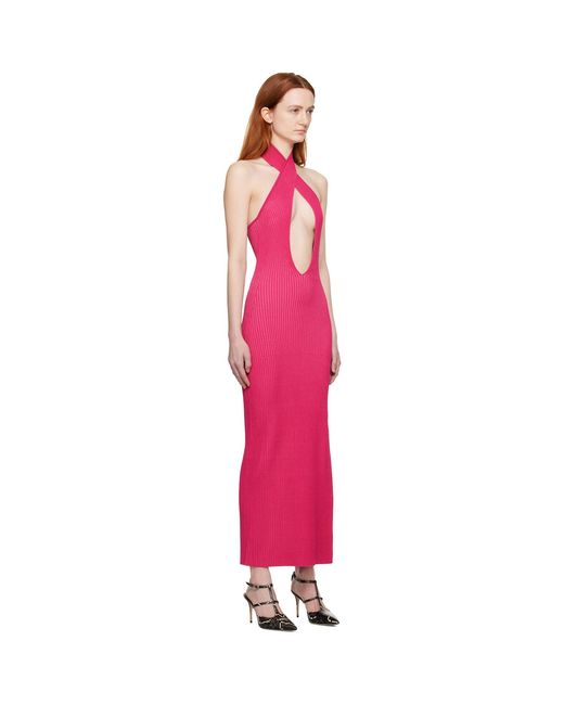 M I S B H V Red Pink Cutout Maxi Dress
