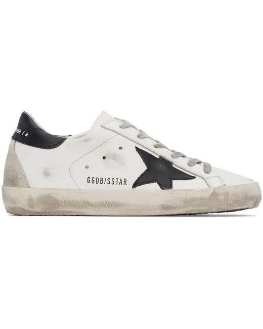 Golden Goose Leather White & Black Super-star Classic Sneakers | Lyst