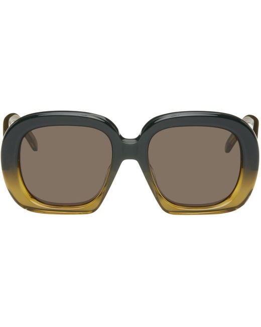 Loewe Black Green Square Halfmoon Sunglasses