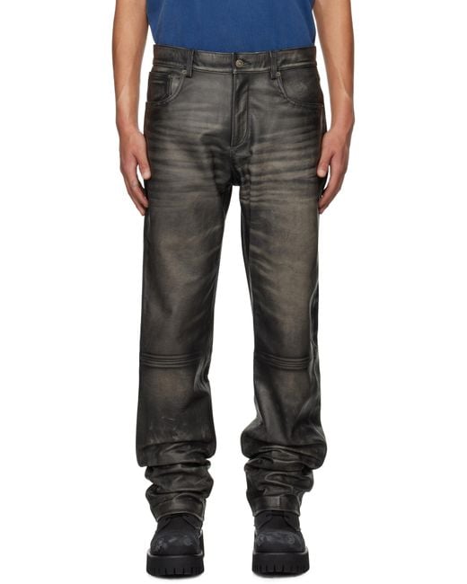 424 Black Slim-fit Leather Pants for men