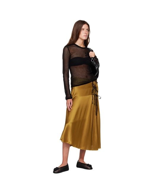 Ganni Brown Khaki Satin Midi Skirt
