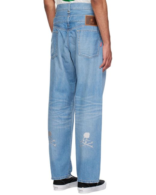 MASTERMIND WORLD Blue Embroidered Jeans for men