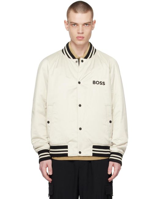 Boss Natural Off-white Stripes Insulated Bomber Jacket for men