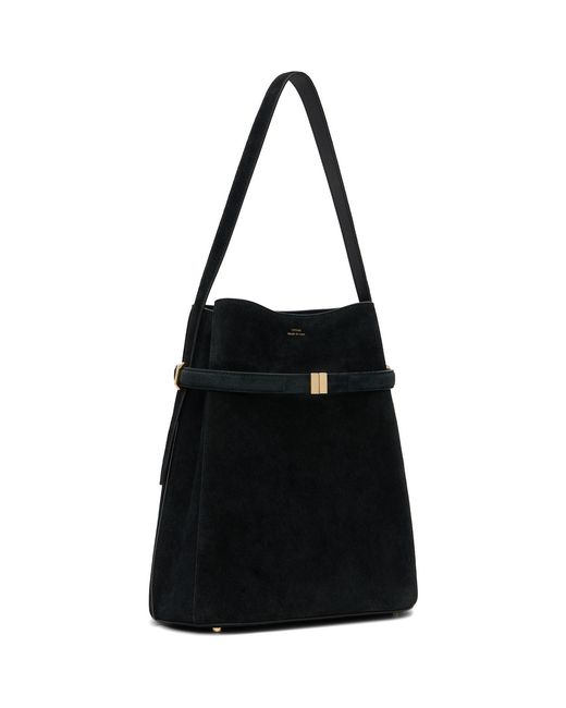 Totême Black Belted Suede Bucket Bag