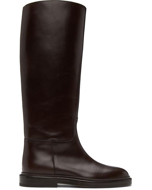 LEGRES Burgundy Leather Riding Boots in Brown Lyst