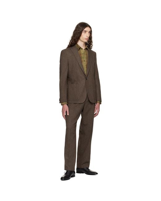 HUGO Brown Extra-Slim-Fit Herringbone Blazer for men