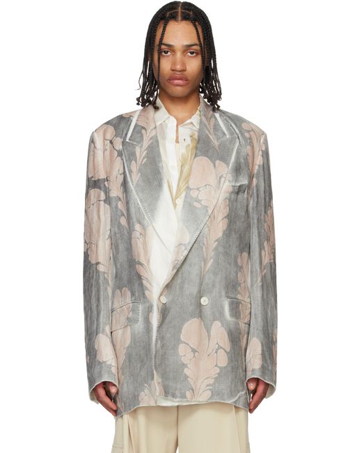 Dries Van Noten Black Hand Printed Blazer for men