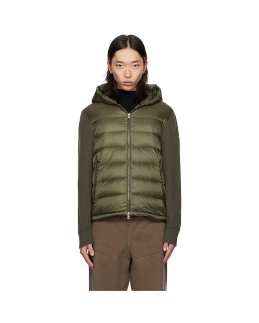 Moncler Green Khaki Padded Wool Zip-Up Down Hoodie for men