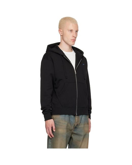 KENZO Black Paris Signature' Embroidered Zip Hoodie for men
