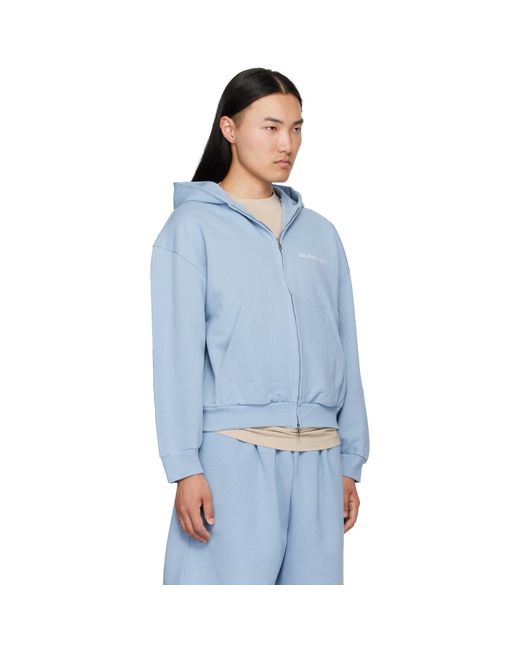 Balenciaga Blue Embroide Zip-up Hoodie for men