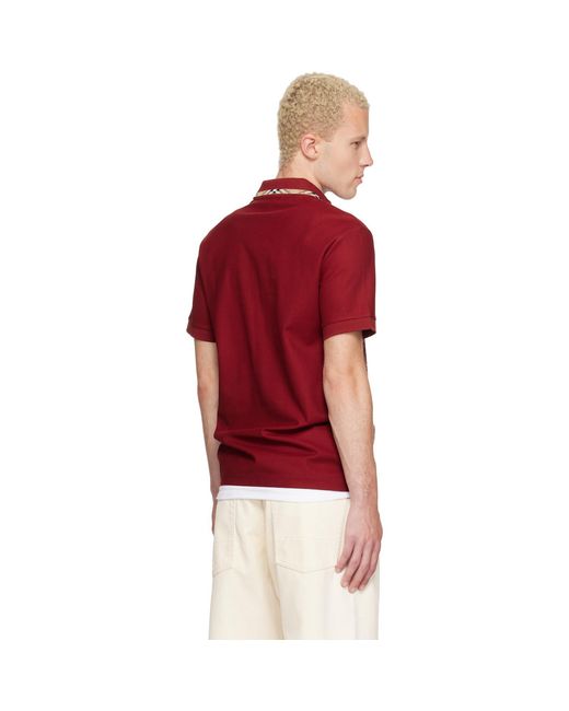 Burberry Red Check Trim Cotton Polo for men