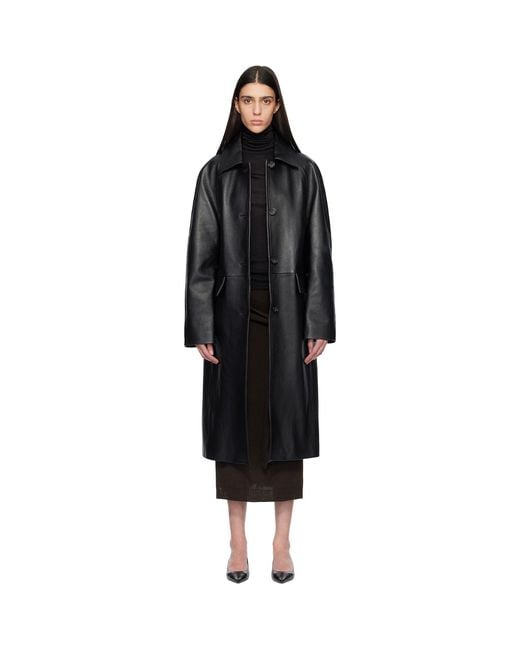 Totême Black Raglan Leather Coat