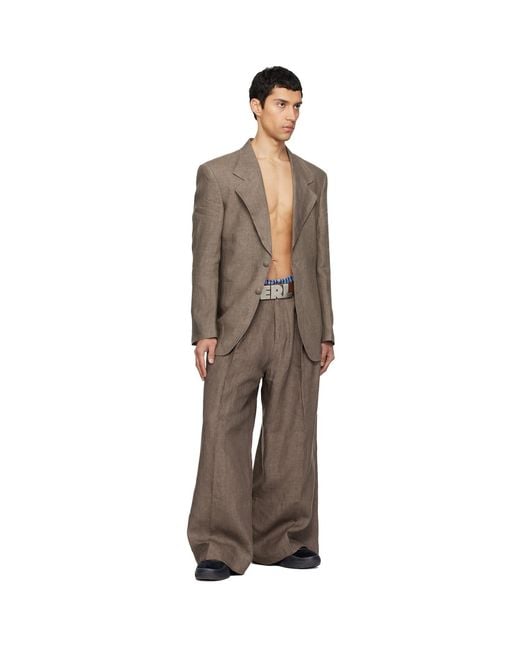 ERL Brown Pleated Suit Trousers for men